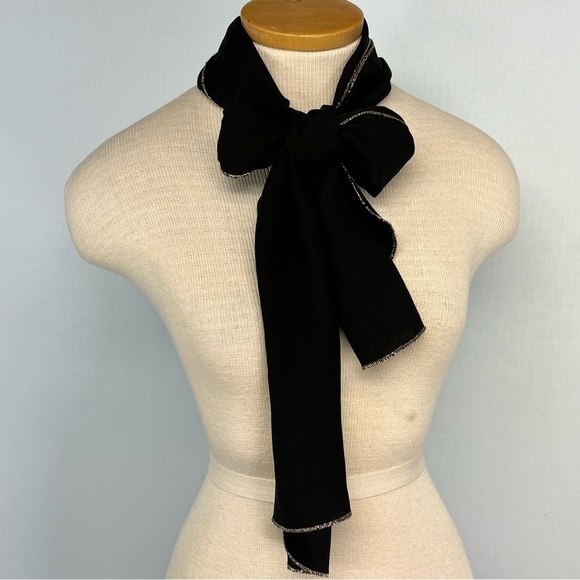 Sonia Rykiel Black with Metallic Gold Edge Detail Rectangle Scarf - Picture 3 of 6
